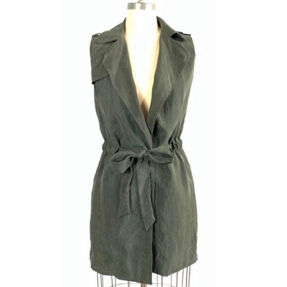 Elevenses Olive Wrap Trench Dress / Vest. SP. Anthropologie - Picture 3 of 13
